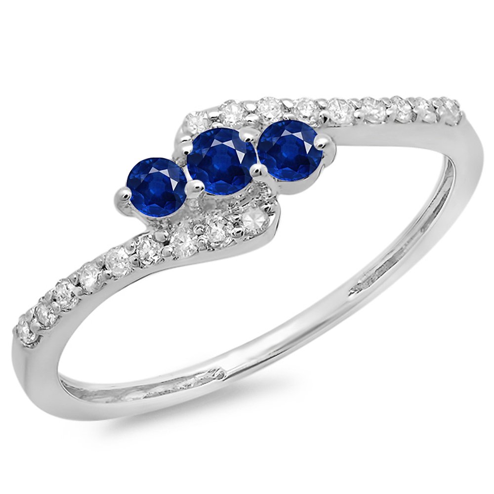 14K Solid Gold Blue Sapphire & White Diamond Swirl Engagement Ring for Women - Elegant 3 Stone Bridal Ring Set, Perfect for Proposals, Weddings, Anniversaries & Special Occasions