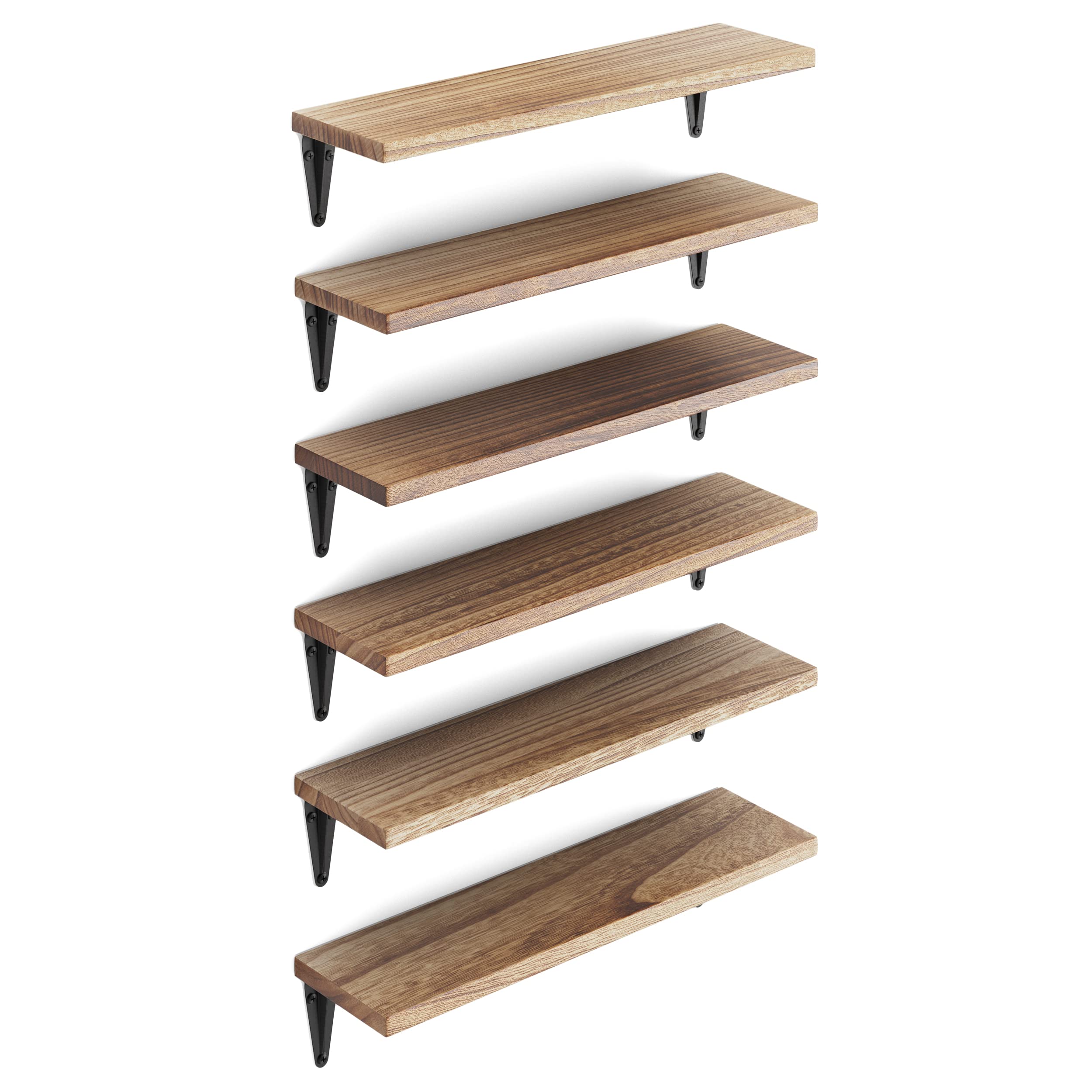 Wallniture Arras Floating Shelves Set of 6 - Rustic Wood Wall Shelves for Bedroom, Living Room & Office Decor - Perfect for Displaying Books, Photos & Decorative Items