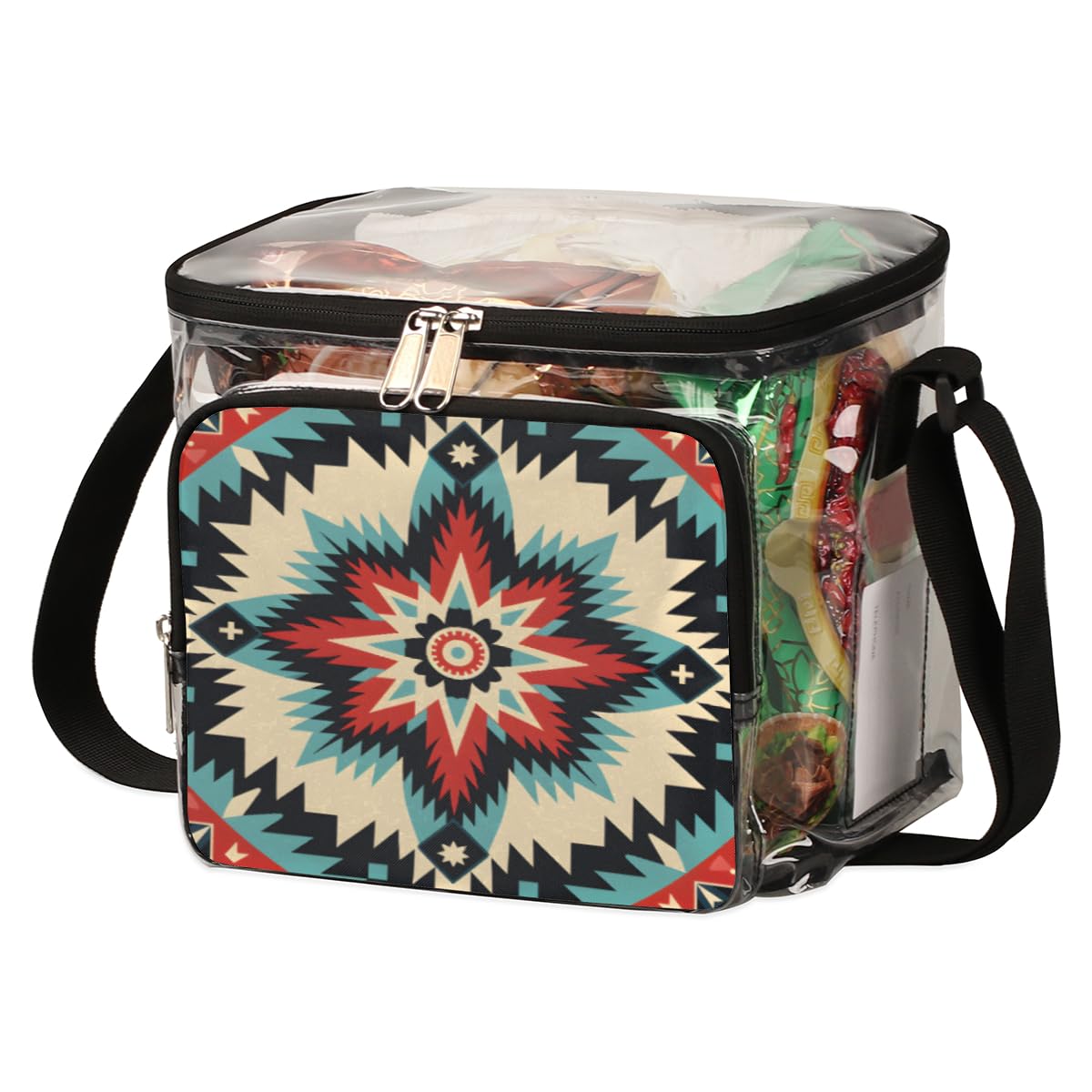 GzLeyigou Clear Transparent Tote Bag - Abstract Flower Design, Curved Shape with Handles, Crossbody Shoulder Bag for Women | Perfect for Outdoor Travel, Picnic, Concerts, Sports Events & Stadium Approved | Lunch Bag, Beach Essentials Carrier & Festival Accessory