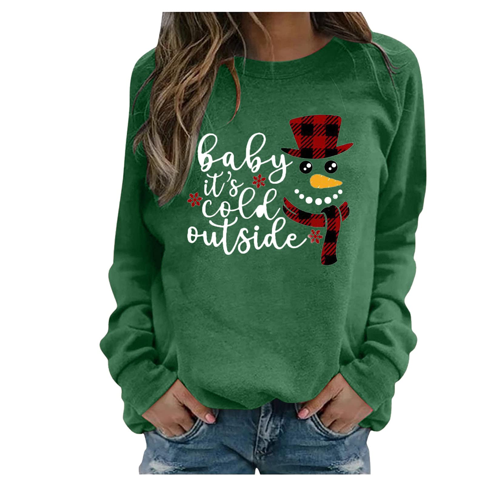 Women's Christmas Print Crewneck Long Sleeve Sweatshirt - Casual Holiday Pullover Blouse with Scoop Neck | Perfect for Christmas Parties, Family Gatherings & Winter Outfits
