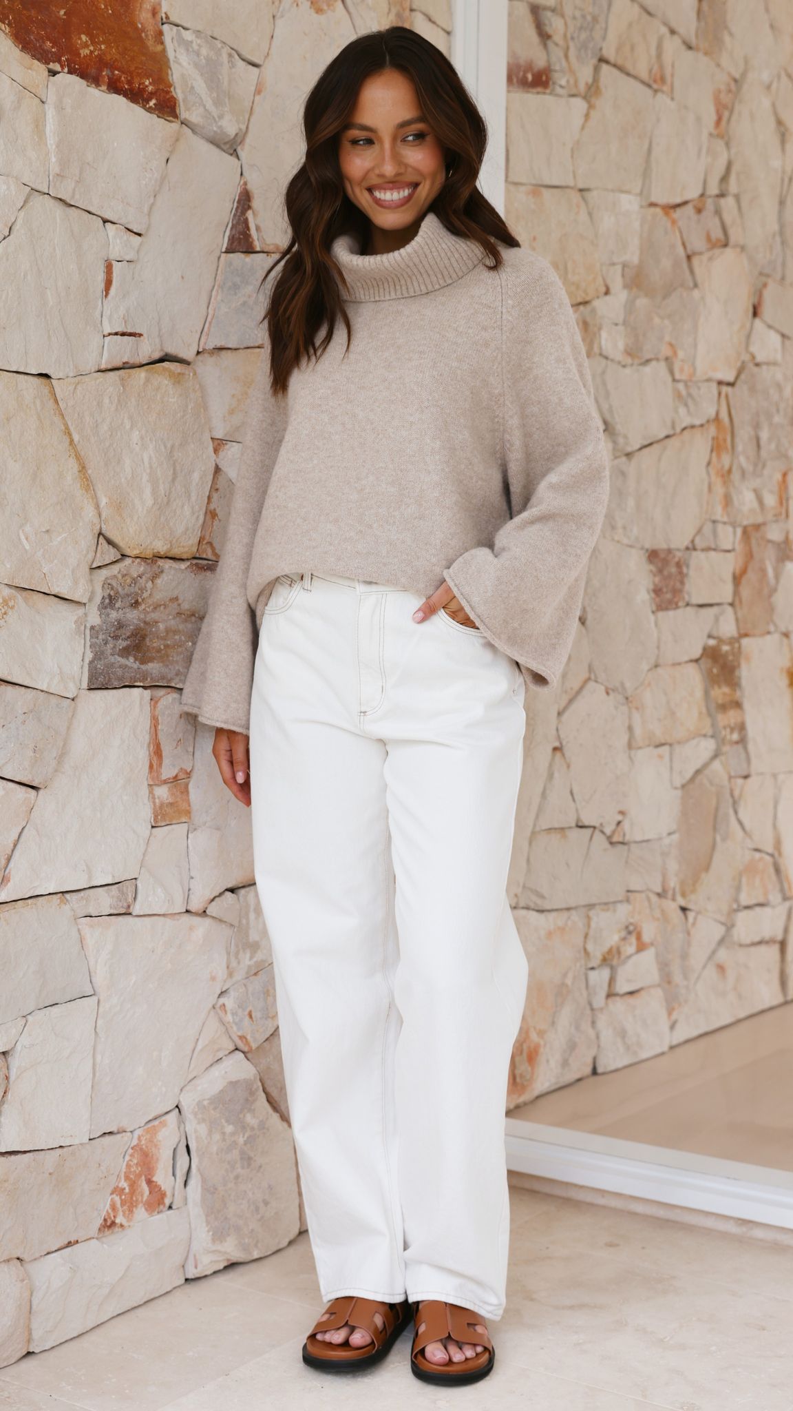 Jacques Knitted Jumper - Soft Oatmeal Color Women's Sweater for Fall & Winter | Cozy Casual Wear for Office, Dating & Weekend Outfits