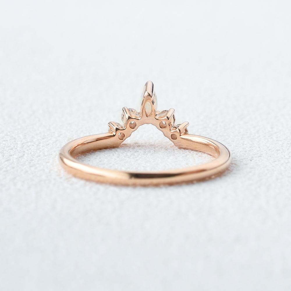Marquise Natural Opal Chevron Stacking Ring - Dainty Adjustable Silver Gold Jewelry for Women - Perfect for Layering, Stacking & Everyday Wear
