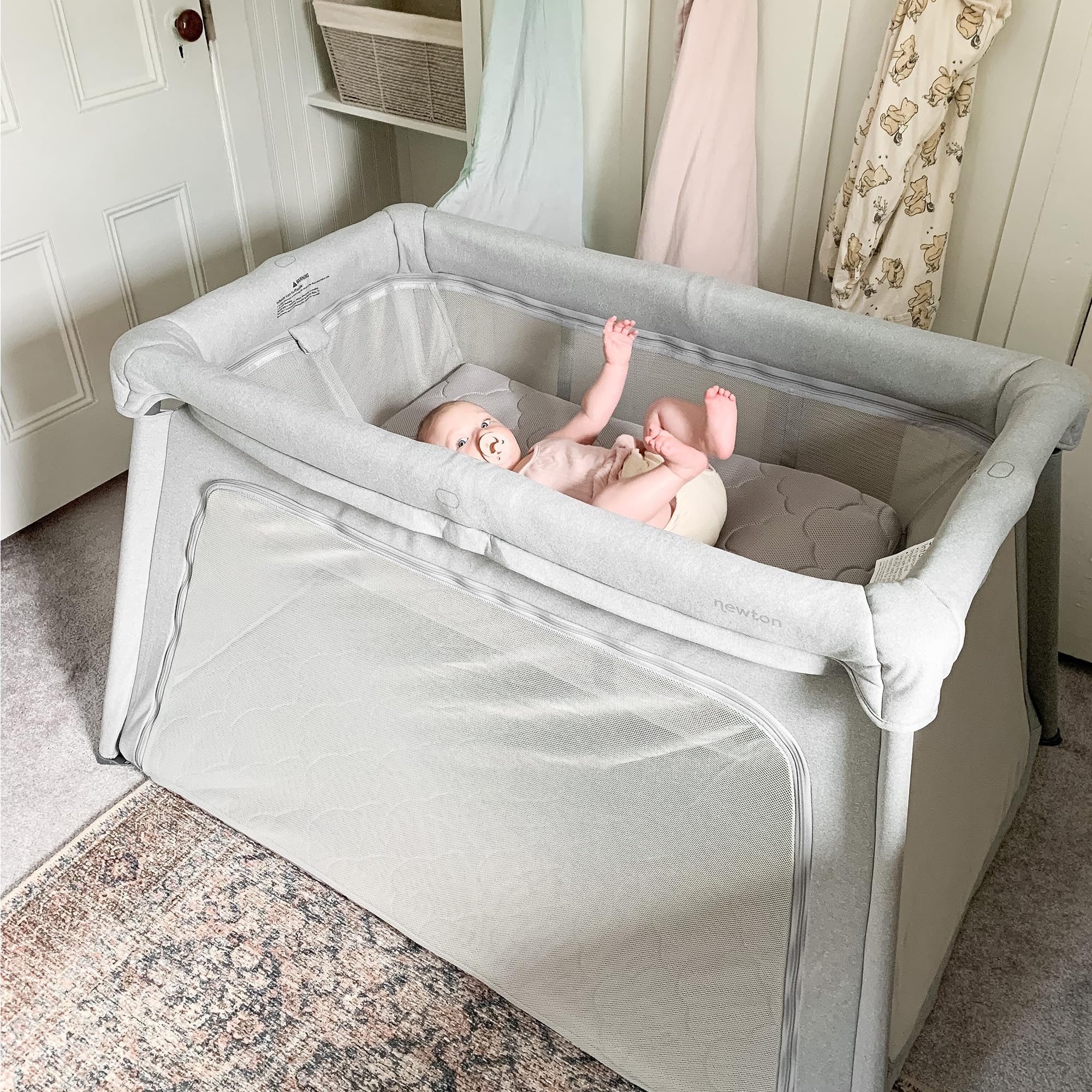 Newton Baby Bassinet Insert for Travel Crib & Playard - Breathable Mesh Bassinet with Mattress & Sheet for Newborns up to 15 lbs | Washable Dual-Layer Cover | Portable Infant Sleeper for Nursery, Travel & Bedside Use