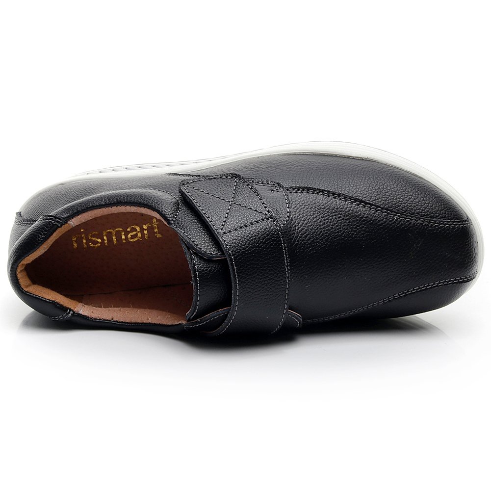 Rismart Women's Comfortable Wedge Rocker Sneakers - Smooth Leather Fashion Fitness Shoes for Walking, Workout & Casual Wear