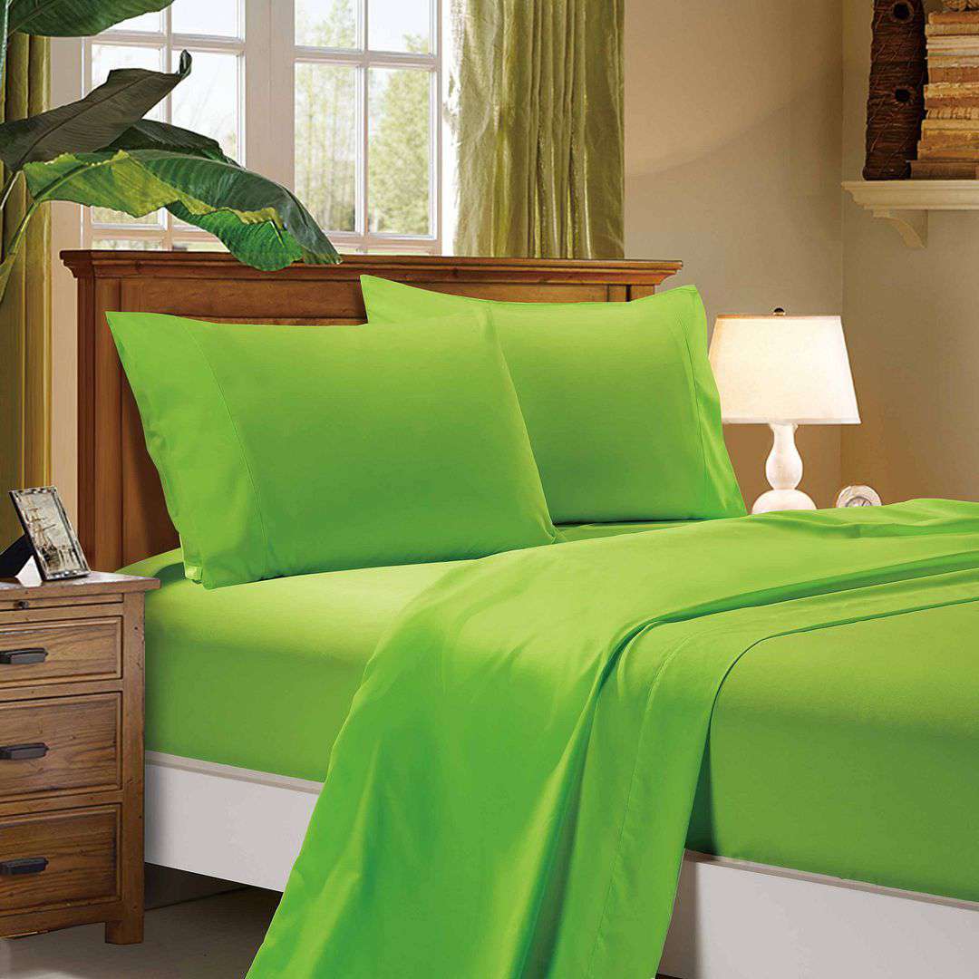 1000TC Ultra Soft Double Size Bed Sheet Set - Green Flat & Fitted Sheets for Comfortable Sleep | Perfect for Guest Rooms, Dorms & Cozy Bedrooms