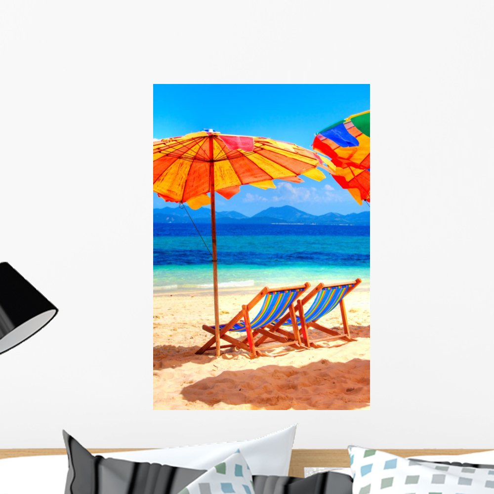 Wallmonkeys WM35945 Beach Deck Chairs Peel and Stick Wall Decal - 24x16 Inch Medium Size - Perfect for Living Room, Bedroom, Nursery & Office Decor
