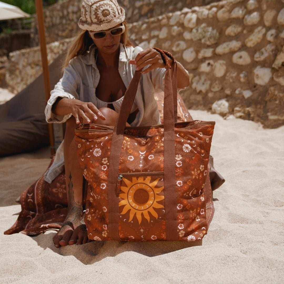 Boho Sun Brown Beach Bag - Large Straw Tote for Women, Summer Vacation, Pool, Travel & Shopping | Waterproof & Stylish Boho Accessory
