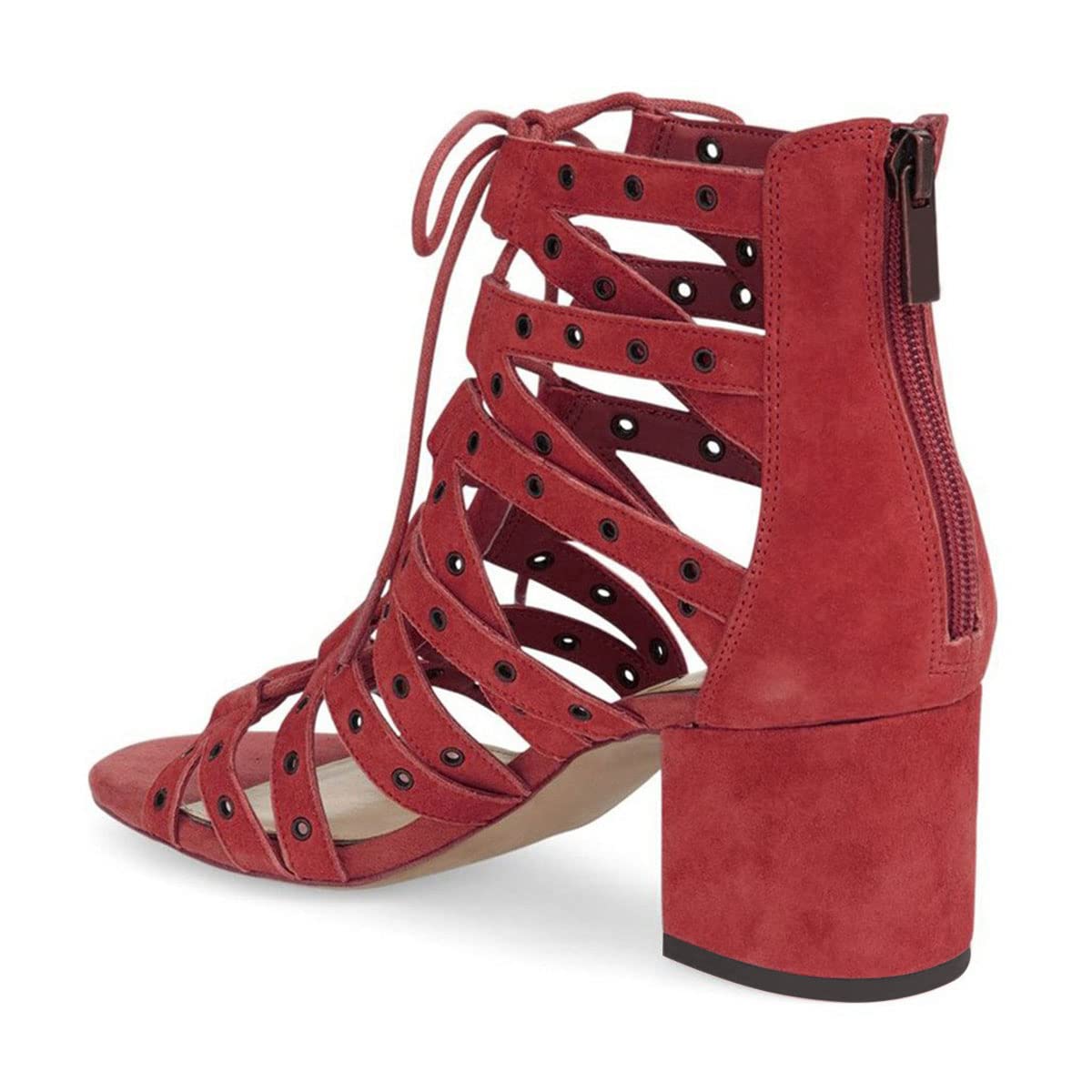 XYD Women's Gladiator Sandals - Caged Block Heel, Open Toe with Grommet Straps & Cutout Back Zipper Design - Perfect for Summer Parties, Weddings & Night Out Dress Shoes