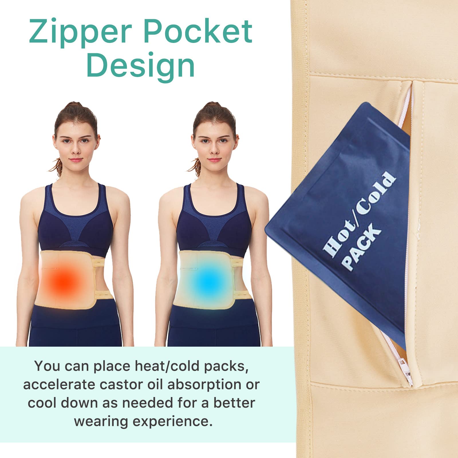Organic Castor Oil Pack Wrap Kit - Reusable & Eco-Friendly for Liver Detox, Waist & Neck Pain Relief (Oil Not Included, Khaki) | Perfect for Home Spa, Holistic Therapy & Self-Care Relaxation