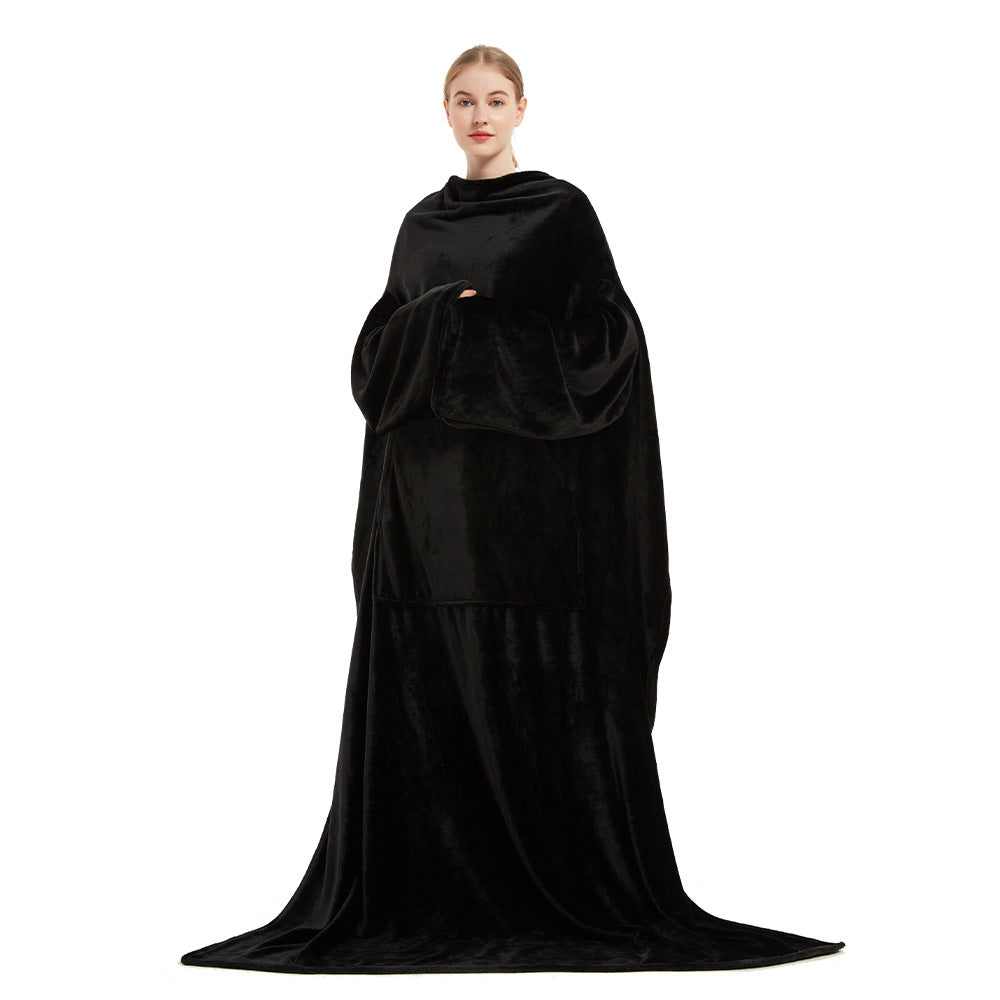 Women's Winter Long Robes - Soft Plush Coral Fleece Wearable Blanket for Home & Lounge - Cozy Housecoat for Relaxing, Watching TV, and Lounging at Home