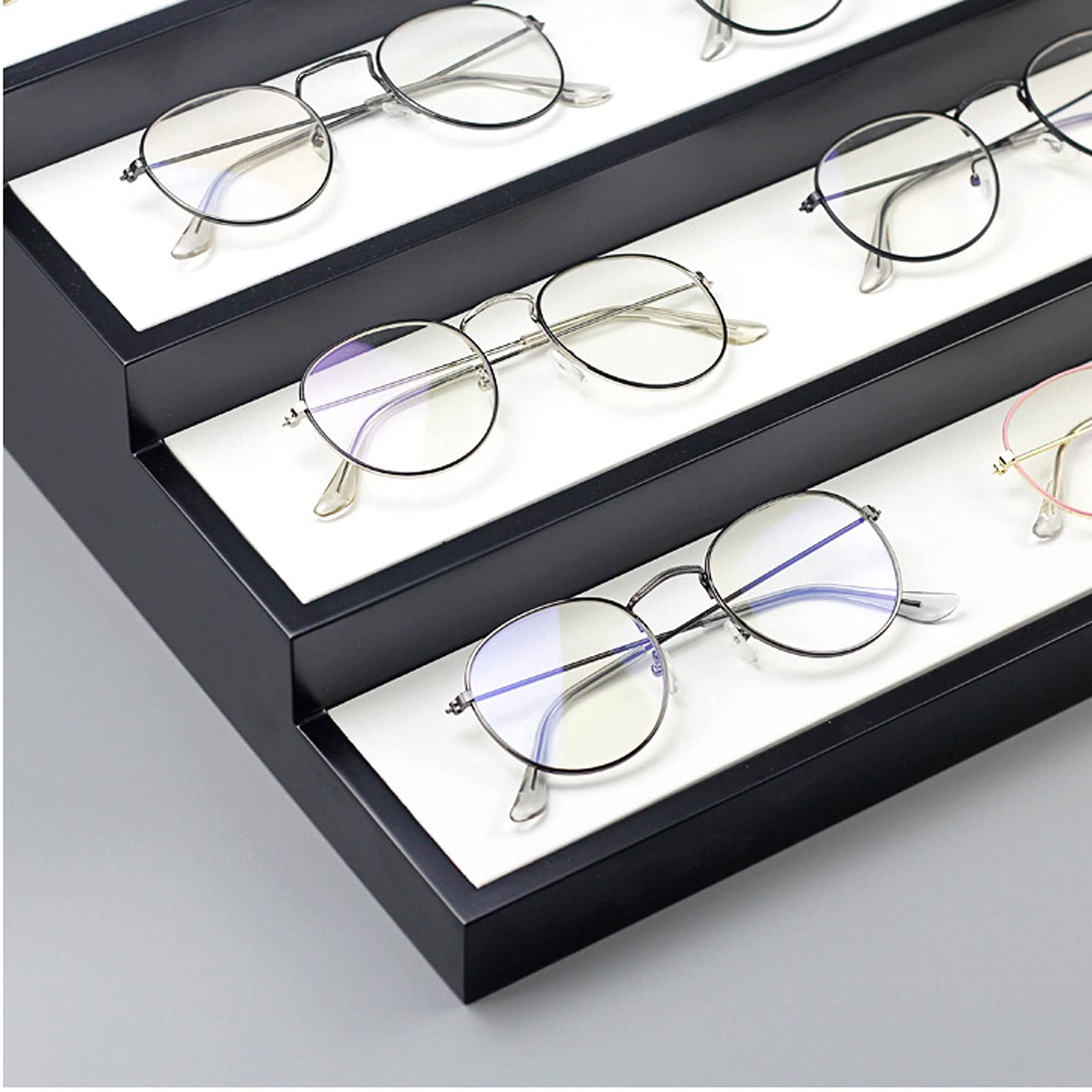 4-Tier Wooden Sunglasses Organizer & Eyeglasses Display Stand - Holds 8 Pairs of Glasses - Stylish Tabletop Storage Tray for Eyewear - Perfect for Home, Office, or Retail Store Display