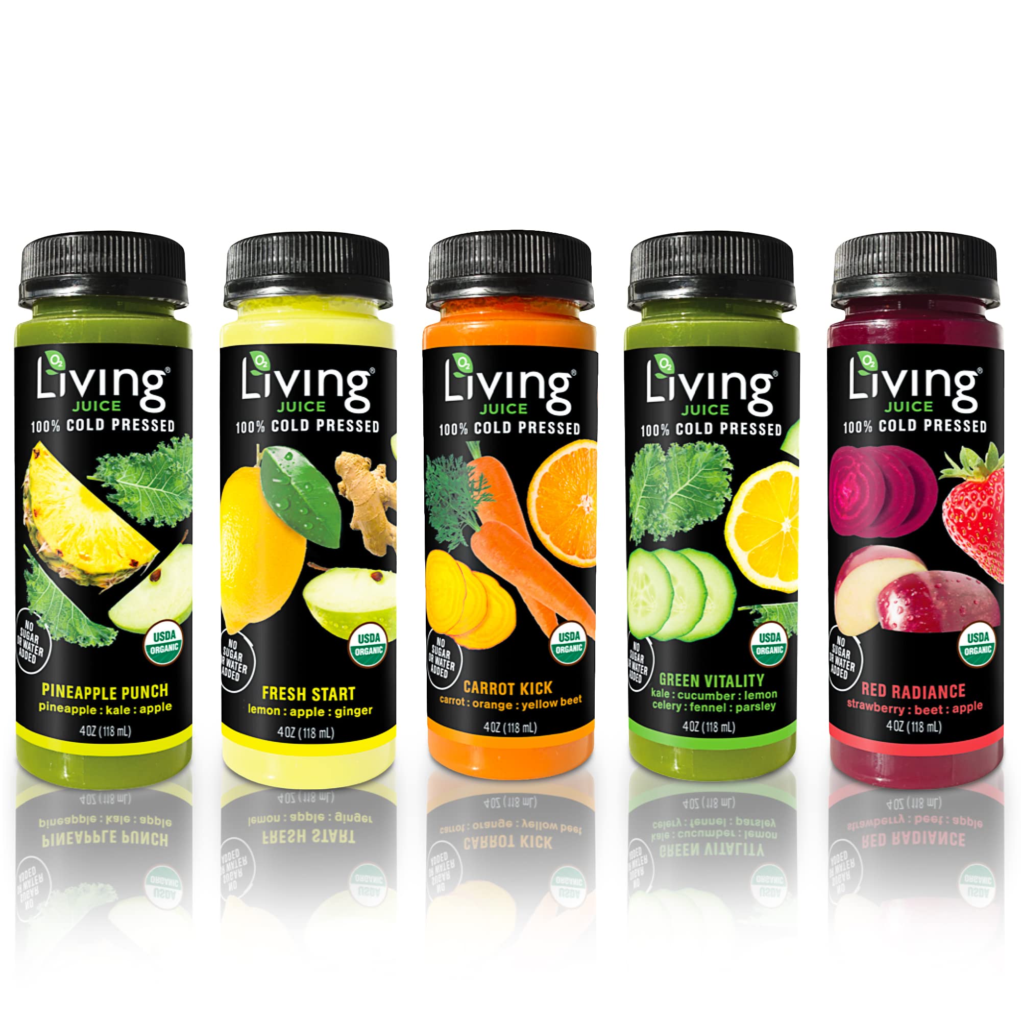 O2 Living Cold Pressed Juice 6-Pack (12oz) + 5-Pack (4oz) - Low Calorie Detox Drink with Fresh Fruits & Vegetables | Vitamin-Rich Immunity Booster | Healthy Beverage for Weight Loss, Cleanse & Energy Boost | Perfect for Breakfast, Post-Workout or On-the-Go Hydration