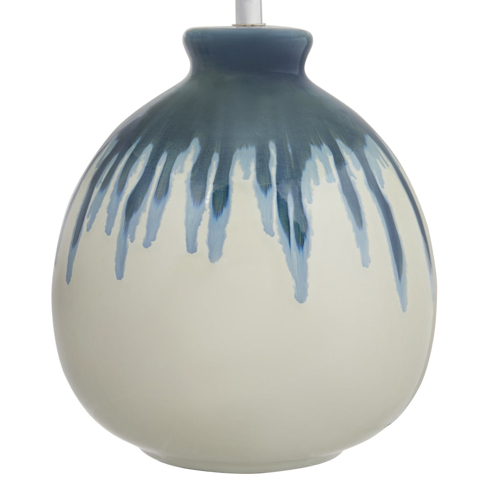 Chester Ceramic Table Desk Lamp with Blue/White Base & White Linen Shade - Perfect for Home Office, Bedroom Nightstand, and Living Room Decor