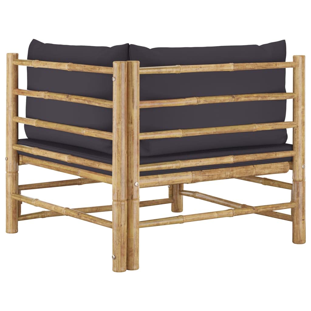 vidaXL Patio Corner Sofa Set - Weather-Resistant Bamboo Frame with Dark Gray Cushions - Modular Outdoor Furniture for Garden, Terrace, Balcony & Backyard Relaxation