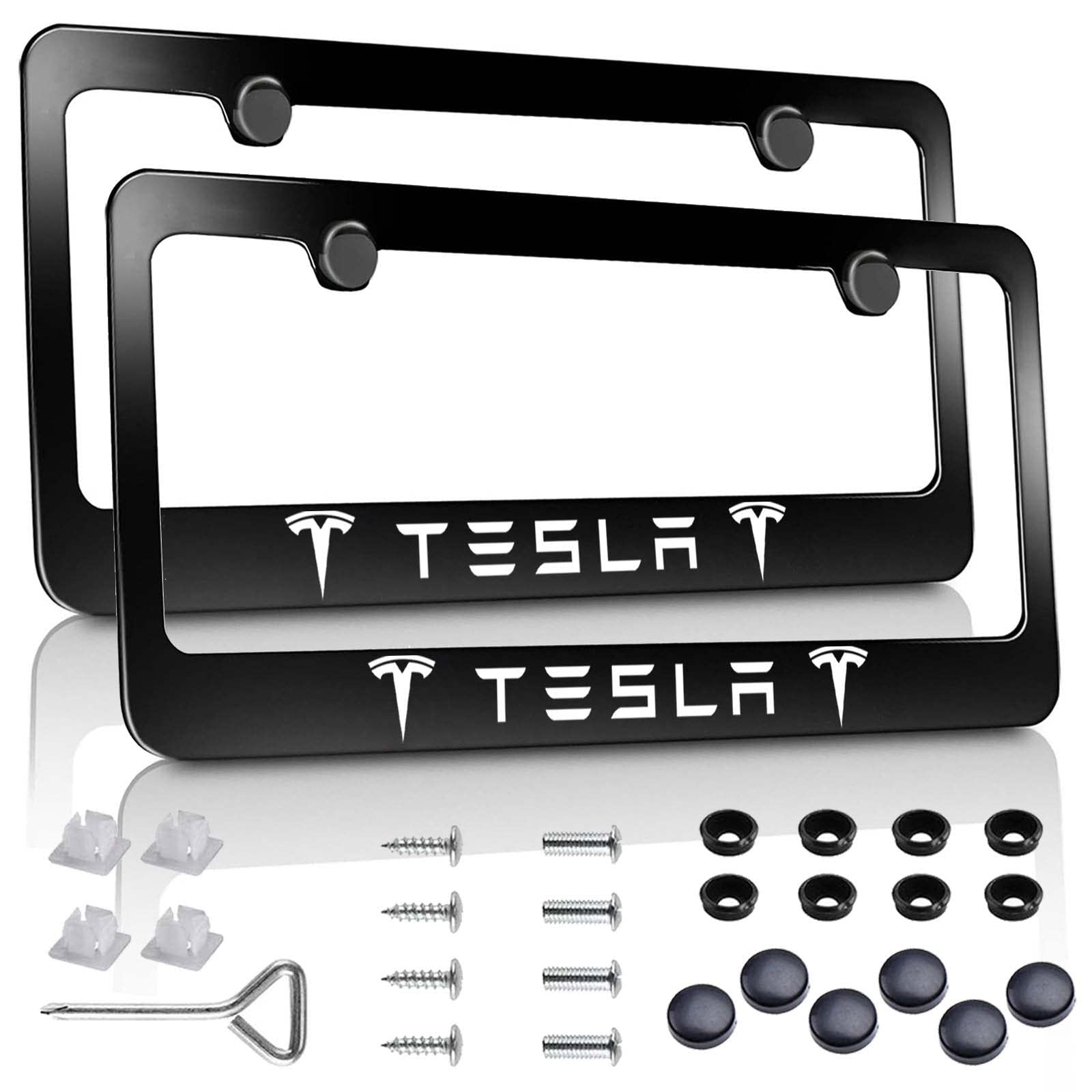 2 Pack Tesla License Plate Frames - Durable Stainless Steel Number Plate Tag Cover for Model 3/Y/S/X - Perfect for Car Shows & Daily Driving Protection