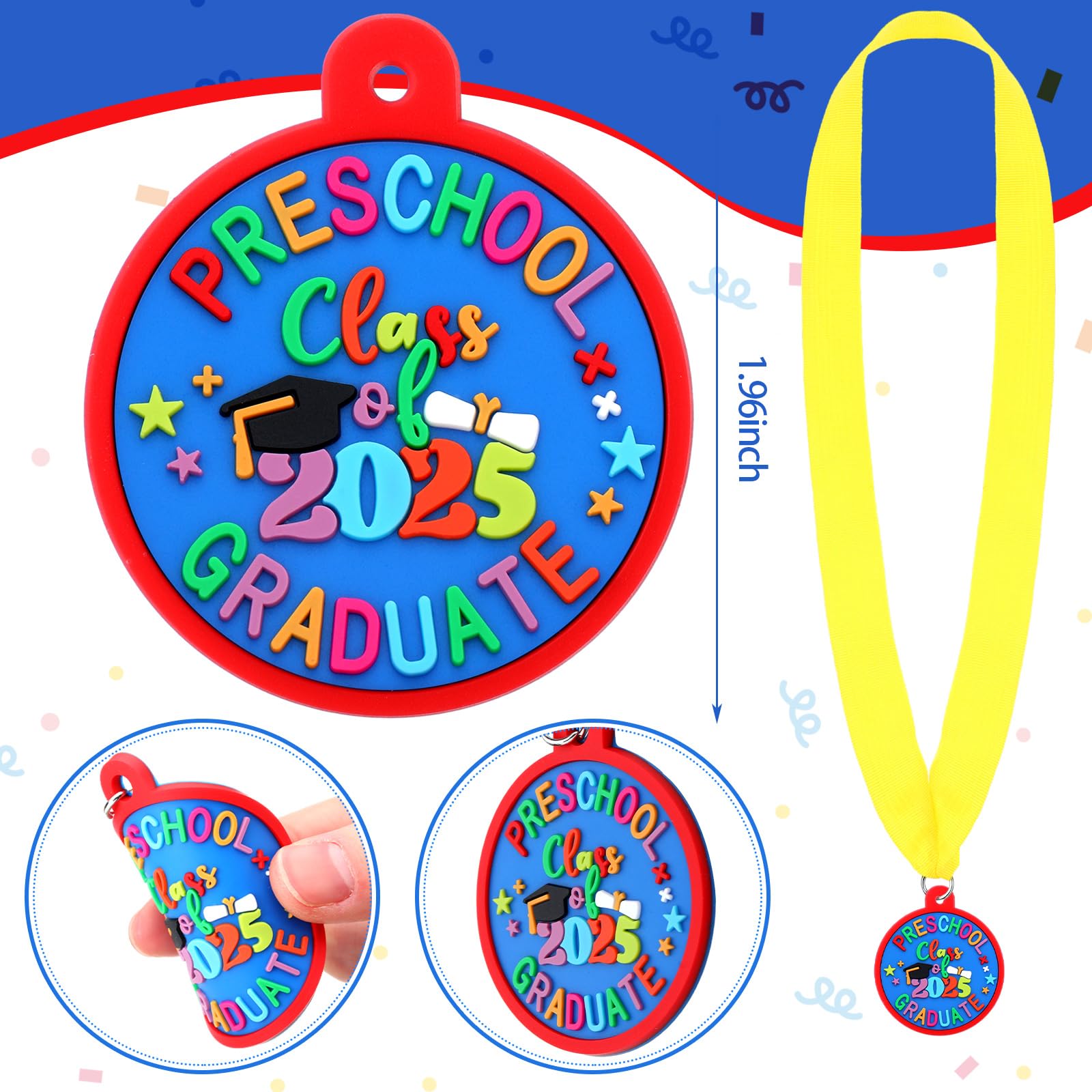 24 Pcs Kindergarten Graduation Medals for Kids - Preschool Graduation Award Medals with Yellow Ribbon - 2 Inch Student Graduation Party Favors - Perfect for Preschool Ceremonies, End of Year Celebrations & Graduation Gifts
