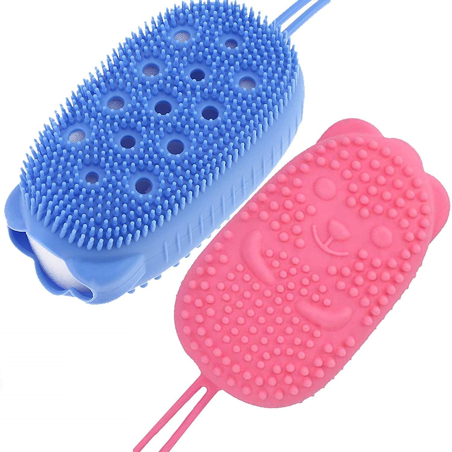 VRUNDAVAN CARE Silicone Bubble Bath Brush - Ultra Soft Exfoliating Body Scrubber for Shower, Spa & Massage - Pack of 2 Multicolor Brushes for Men & Women - Perfect for Sensitive Skin & Dry Brushing Routine