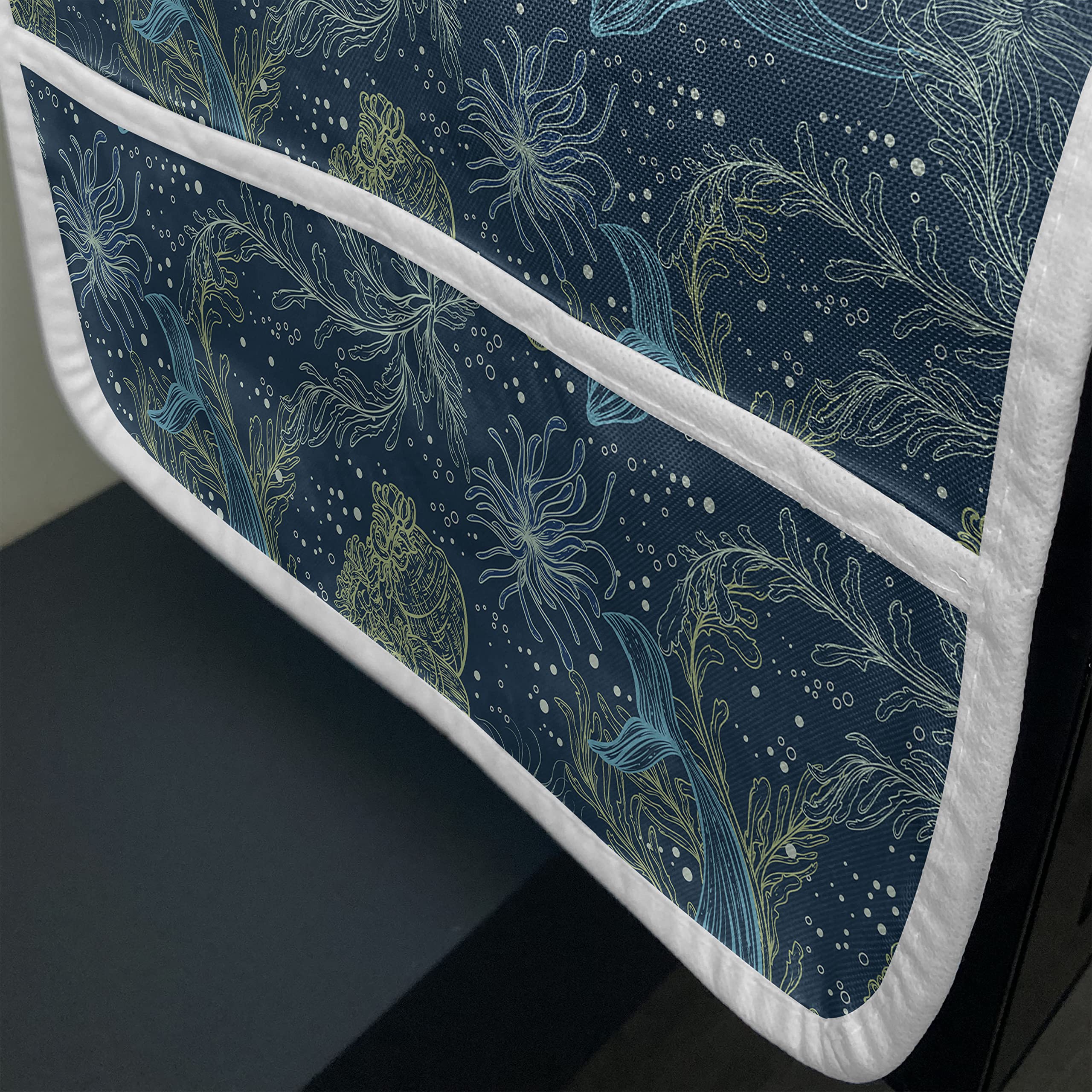 Ambesonne Whale Microwave Cover - Hand Drawn Marine Life Design with Seaweed & Whales - Waterproof Kitchen Organizer with Pockets (36
