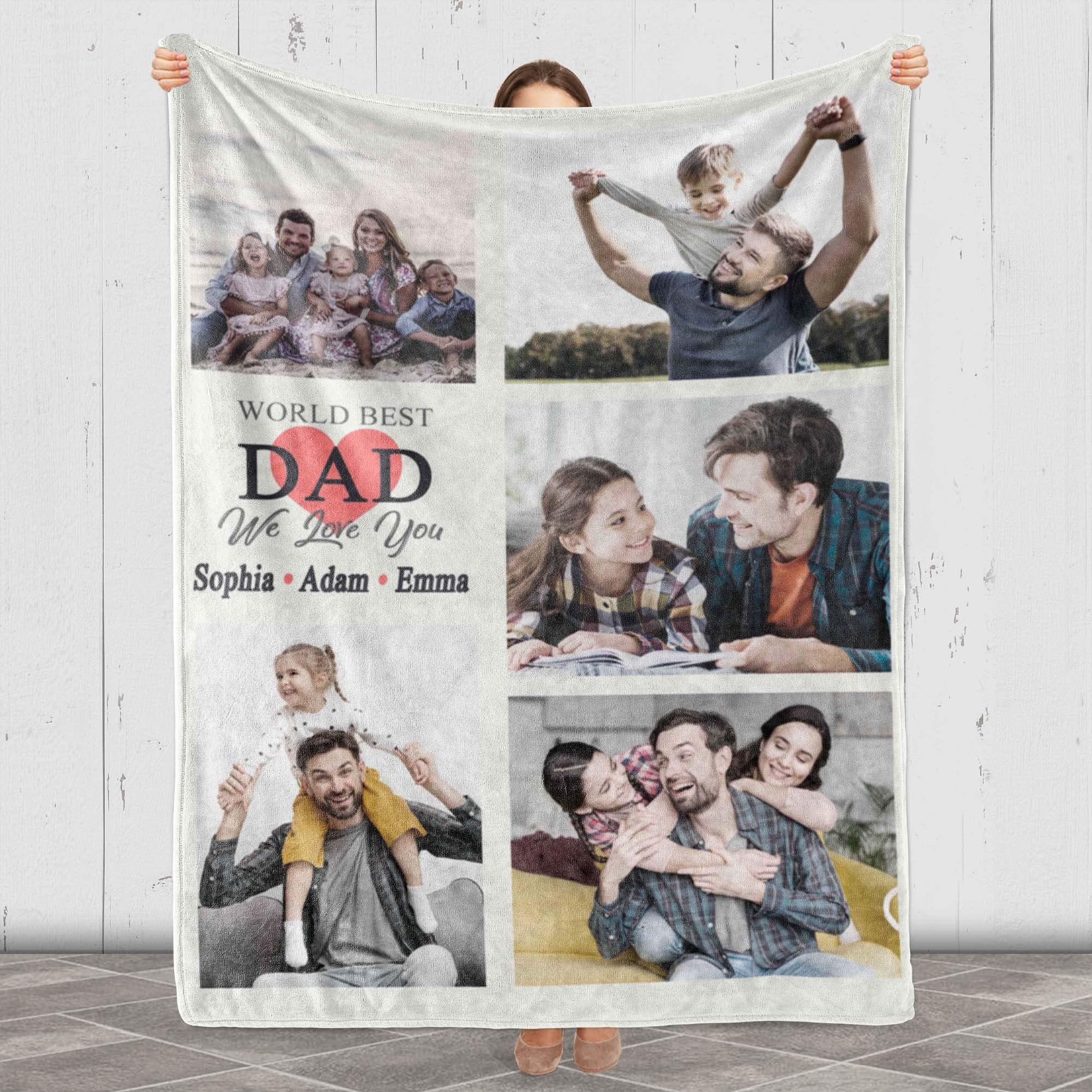 Custom Photo Blanket for Dad - Personalized Father's Day, Birthday & Thanksgiving Gift - Premium Soft Fleece Blanket with Dad's Picture - Perfect for Home, Office & Travel