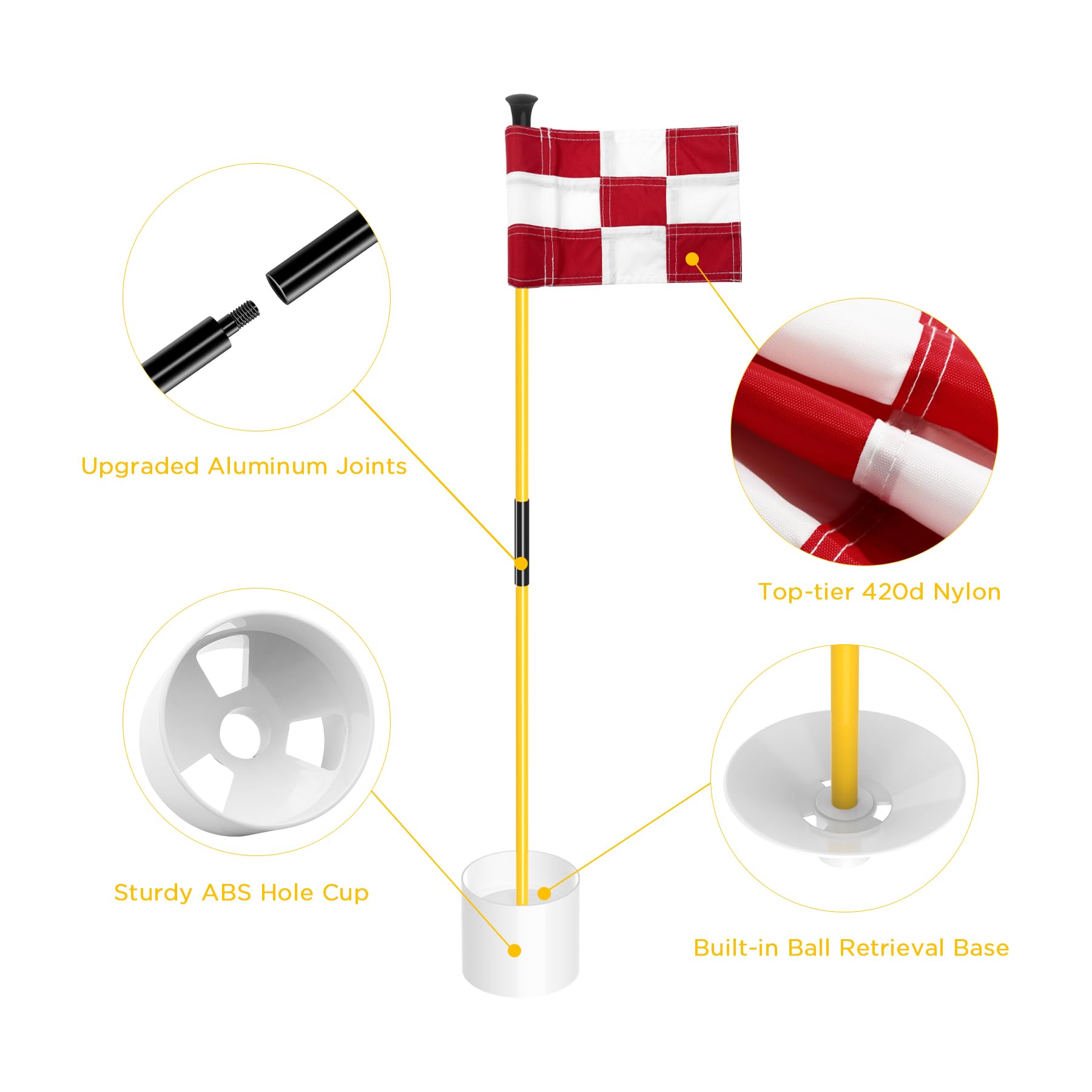 KINGTOP 3ft Mini Golf Flagstick - Double-Sided Numbered Putting Green Flag for Yard Practice | Portable 2-Section Golf Pin Flag & Hole Cup Set | Perfect for Backyard Training, Indoor Putting & Golf Gifts