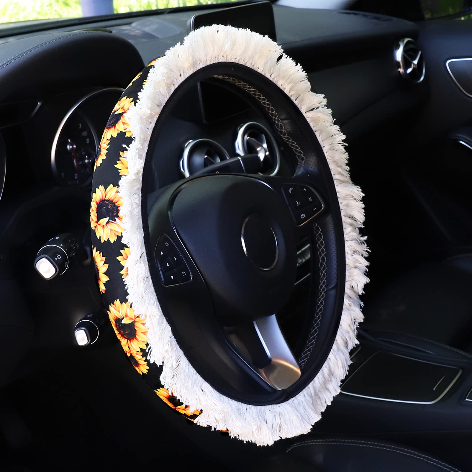 Universal YR Car Steering Wheel Cover with Tassel Design - Soft & Cute Steering Wheel Protector for Women & Girls - Perfect Car Accessory for Daily Commute & Road Trips