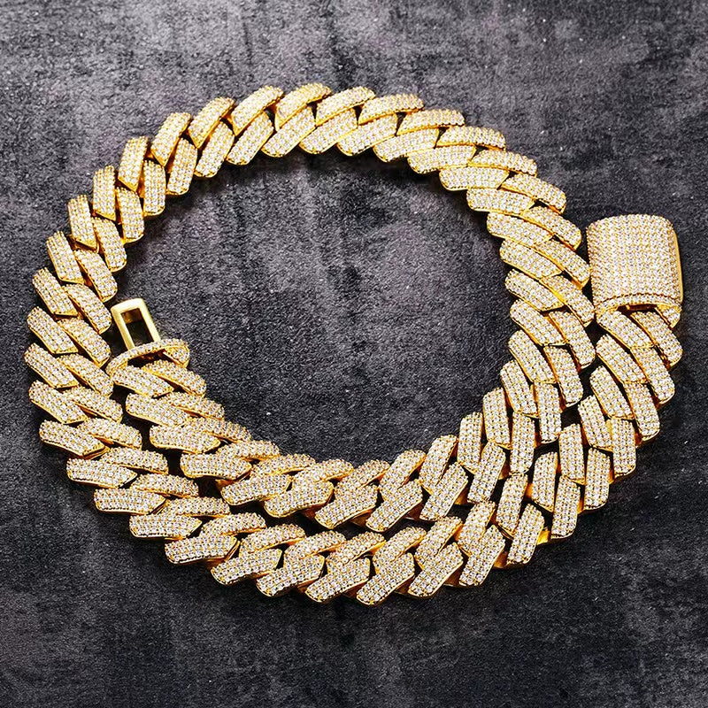 22K Gold Plated VVS Moissanite Cuban Link Chain Necklace for Men - Iced Out Hip Hop Jewelry - Perfect for Parties, Gifts & Streetwear Fashion