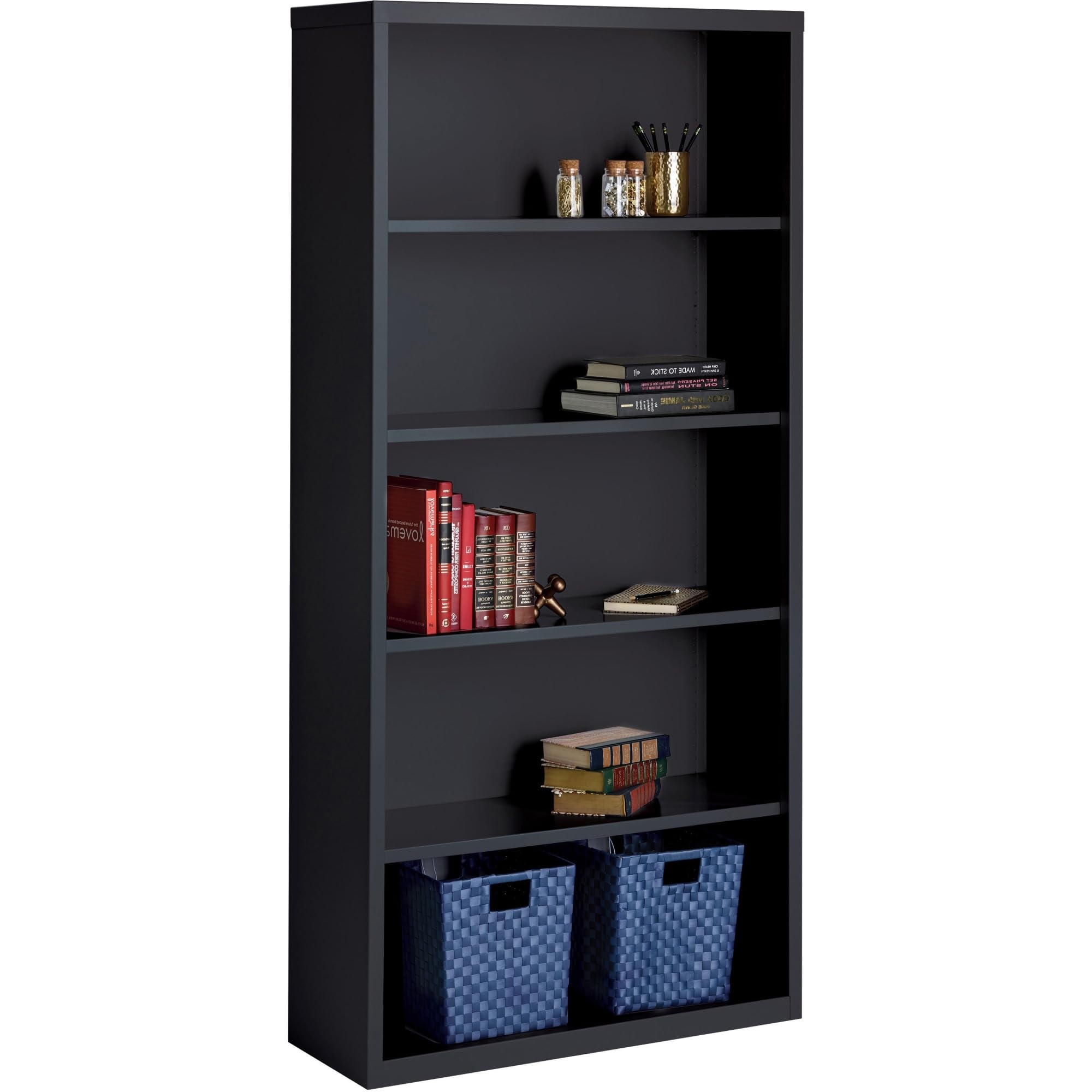 Lorell LLR41291 Fortress Series Heavy-Duty Steel Black Bookcase - 34.5