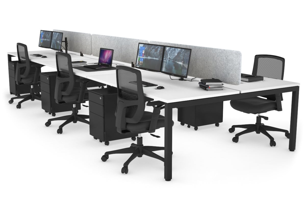 6-Person Office Workstation with Quadro Square Legs - 1600L x 800W Dimensions, Cable Management Scallop for Organized Workspace - Perfect for Open Office Layouts, Team Collaboration & Modern Workspaces