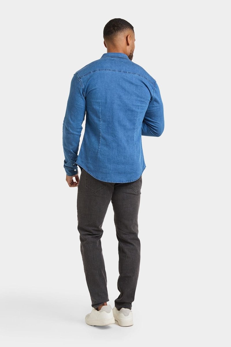Stylish Mid Blue Denim Shirt for Men & Women - Casual & Comfortable Shirt for Everyday Wear, Outdoor Activities, and Work