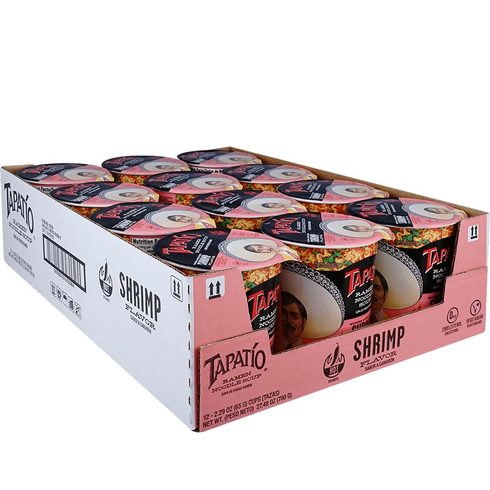 Tapatio Spicy Ramen Noodle Soup Cup - Shrimp Flavor - 2.29 Oz (Pack of 12) | Instant Lunch, Quick Meal, Office Snack, College Dorm Food, Emergency Pantry Stock