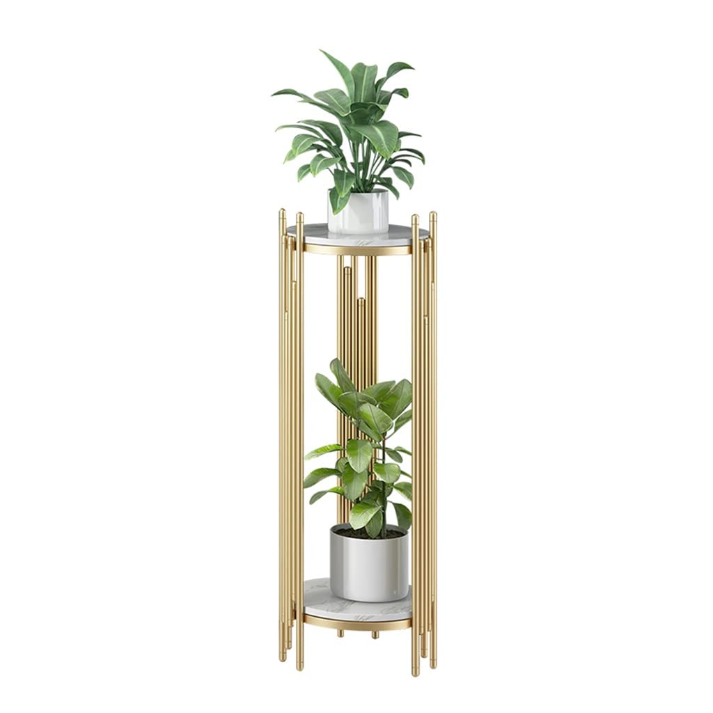 Elegant Iron Garden Trellis - Indoor & Outdoor Plant Stand with Marbled Desktop, Creative Double Layer Flower Pot Storage Rack (90CM) - Perfect for Home Decor, Patio, Balcony & Office Plants