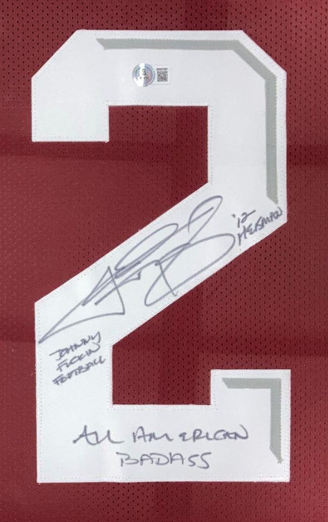 Johnny Manziel Autographed Texas A&M Aggies Framed Football Jersey with 3 Inscriptions - Limited Edition Collectible for Sports Memorabilia Fans, Man Cave Decor, and Game Room Display