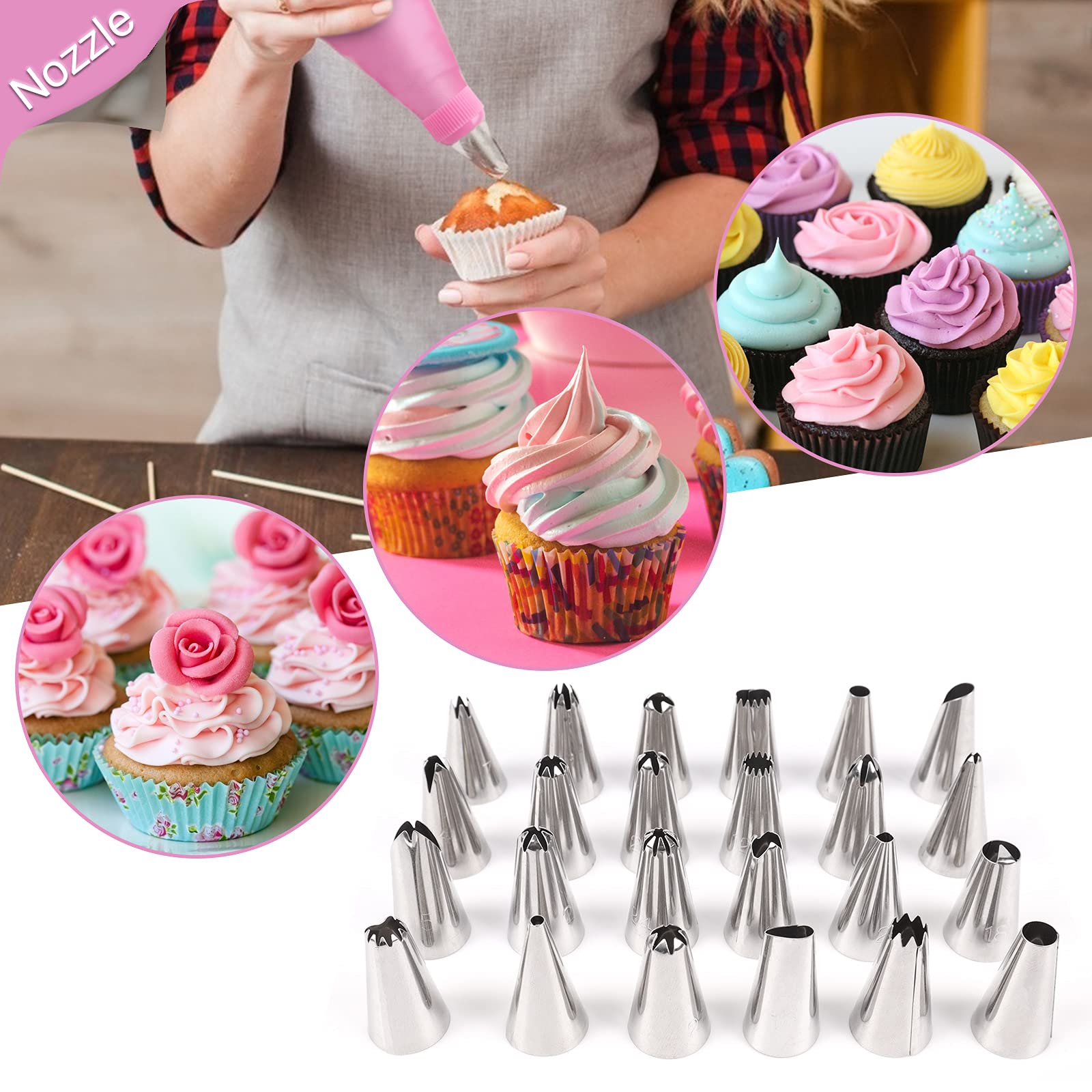 NANAKKI 35PCS Professional Cake Decorating Kit - 24 Icing Tips & Silicone Piping Bags with Storage Box (Pink) | Perfect for Birthday Cakes, Cupcakes, Cookies & Pastry Decorating