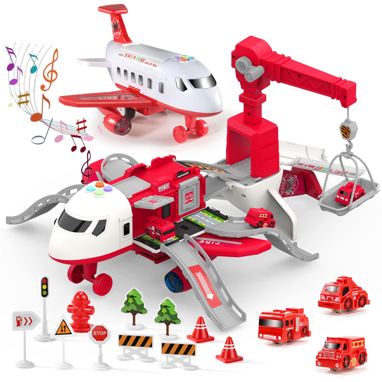 **Best Airplane Toys for 3-6 Year Old Boys & Girls - Light & Music Cargo Plane with 3 Vehicles & Construction Accessories - Fun Toddler Transport Toy Set - Perfect Birthday Gift for Kids (Indoor & Outdoor Play, Pretend Play, Travel Toy)**