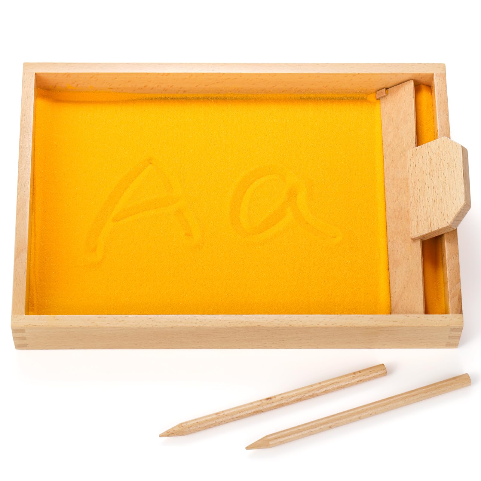 Montessori Sand Tray for Kids - Wooden Letter & Number Tracing Tray with Wooden Pen - Educational Writing Practice Toy for Preschool Learning - Perfect for Homeschooling & Classroom Letter Formation Activities