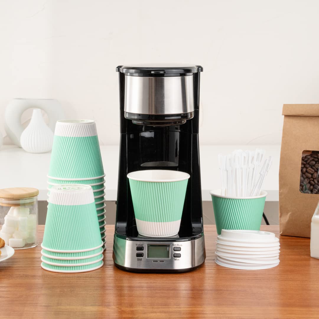 8oz Disposable Paper Coffee Cups - 25 Pack Leakproof Ripple Wall Hot Cups, Eco-Friendly Recyclable Light Green Insulated Paper Cups - Perfect for Coffee Shops, Offices, and Home Use (Lids Sold Separately)