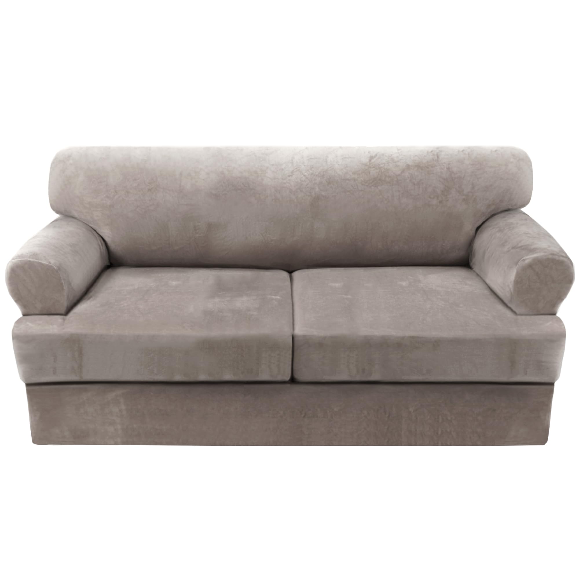H.VERSAILTEX 3-Piece Velvet Sofa Slipcover Set - Stretch T-Cushion Couch Cover, Thick Furniture Protector for 2-Cushion Sofa with Washable Taupe Covers | Perfect for Living Room, Family Room & Home Decor