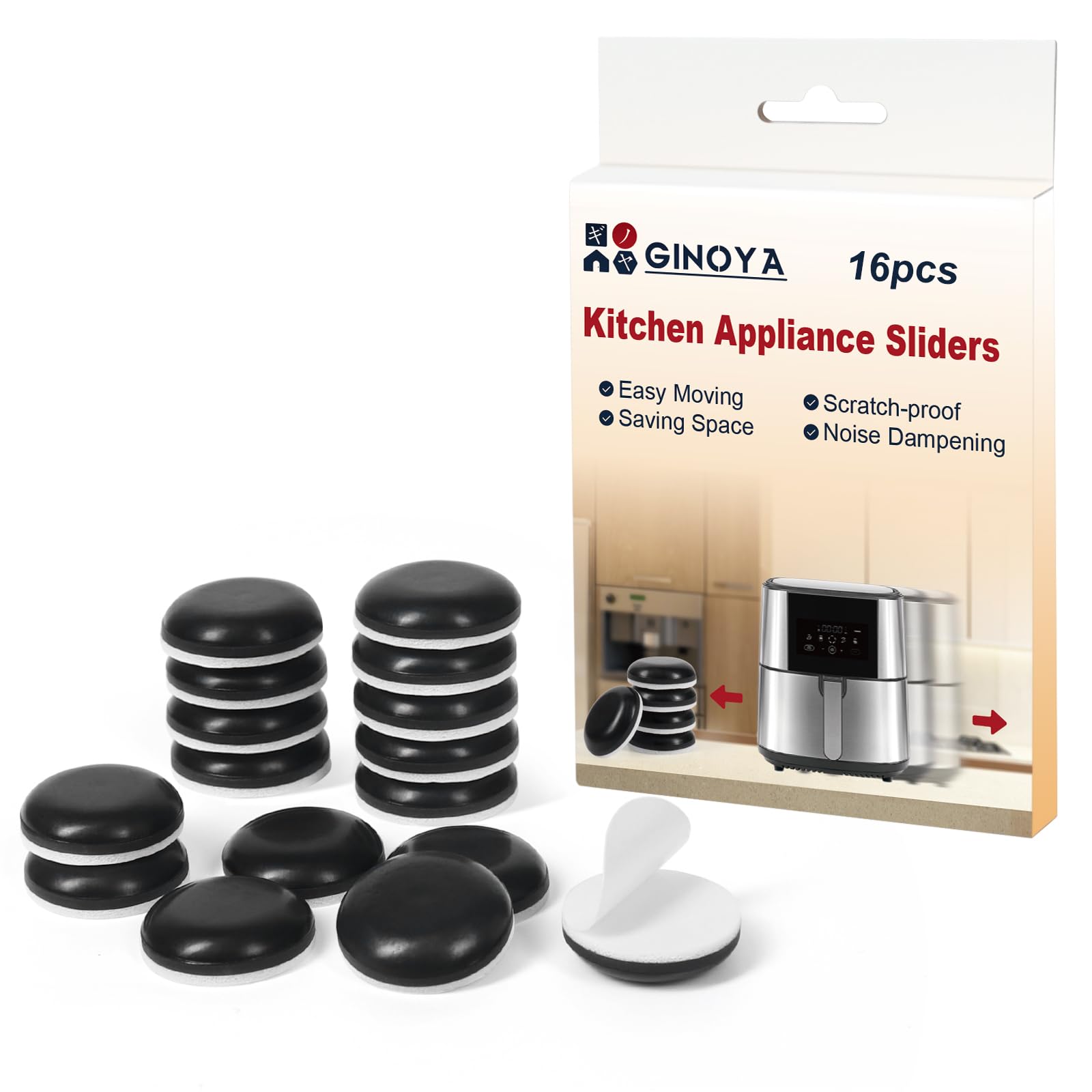 16pcs Non-Slip Appliance Sliders for Air Fryer, Coffee Maker & Kitchen Appliances - Heavy Duty Adhesive Furniture Movers for Easy Gliding & Space Saving (Black) - Perfect for Kitchen, Office & Home Organization