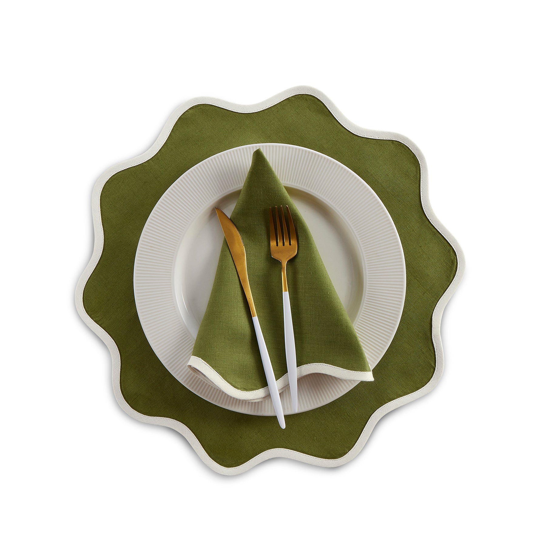 Giselle Scallop Edge Napkins - Set of 4 Premium Linen Dinner Napkins for Wedding, Party & Holiday Table Decor