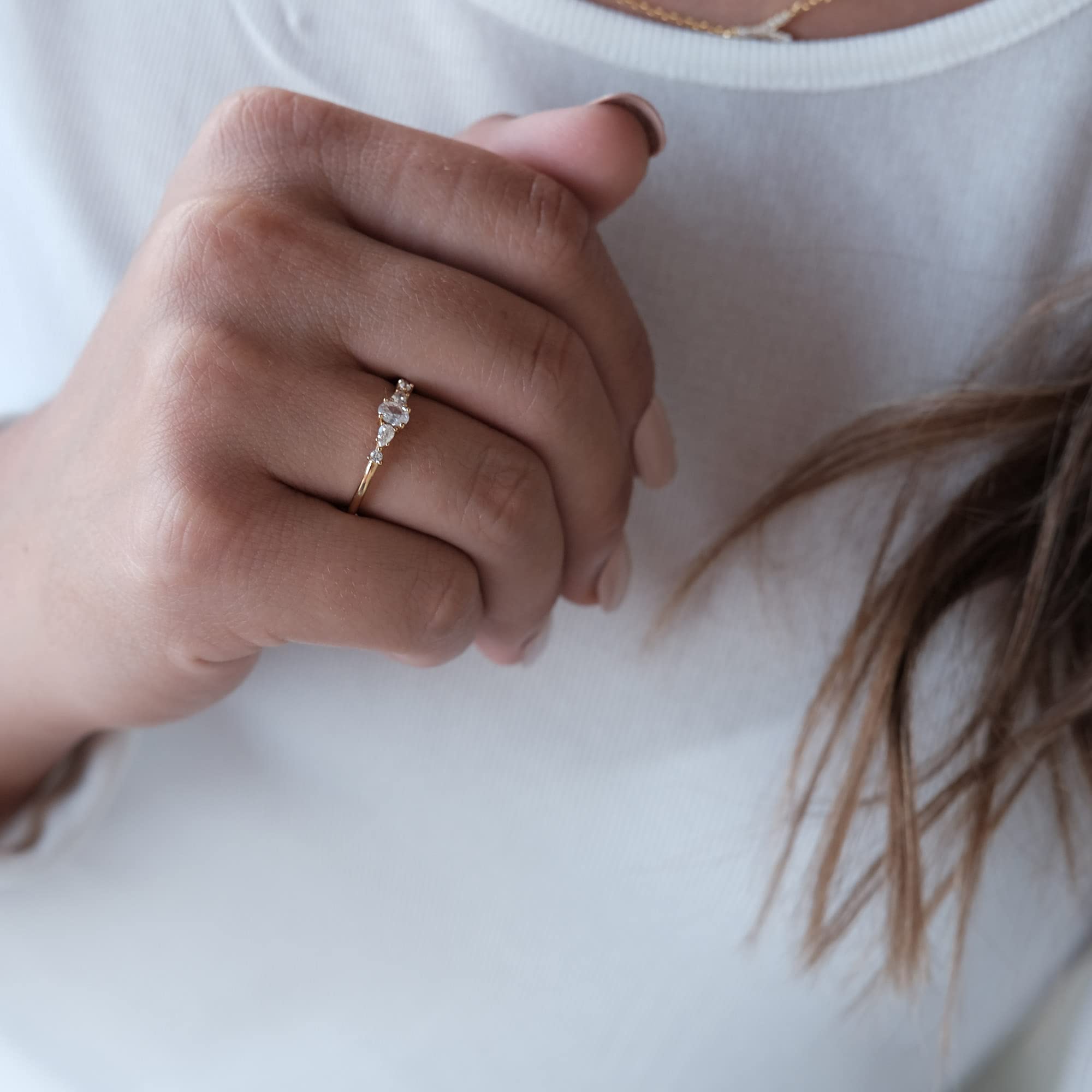 18K Gold Plated Sterling Silver Cluster Ring with Multi CZ Diamonds | Marquise & Round Cut Wedding Band | Delicate Stackable Eternity Ring for Women | Perfect for Bridal, Anniversary & Everyday Elegant Jewelry