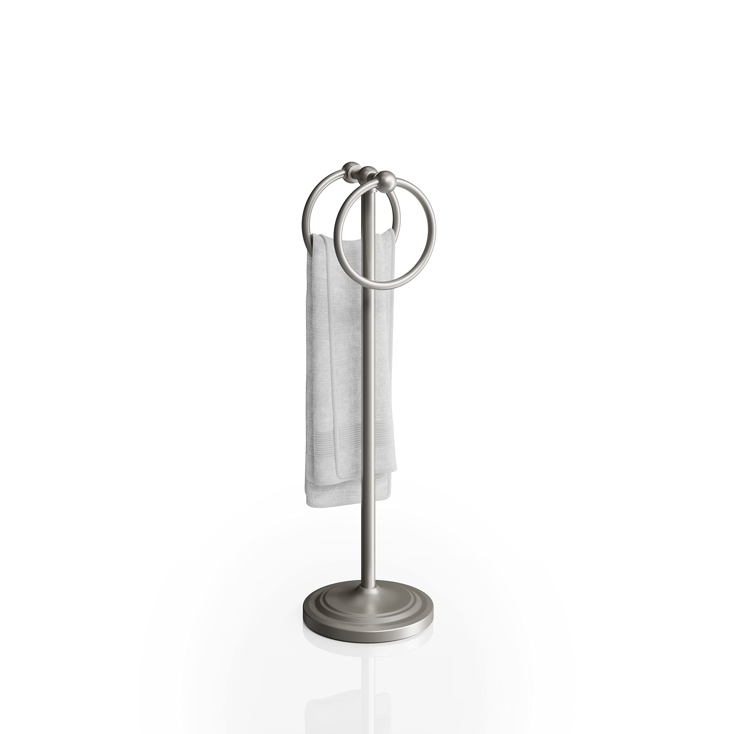 Brushed Nickel Towel Holder Stand - 2 Hanging Rings, 19