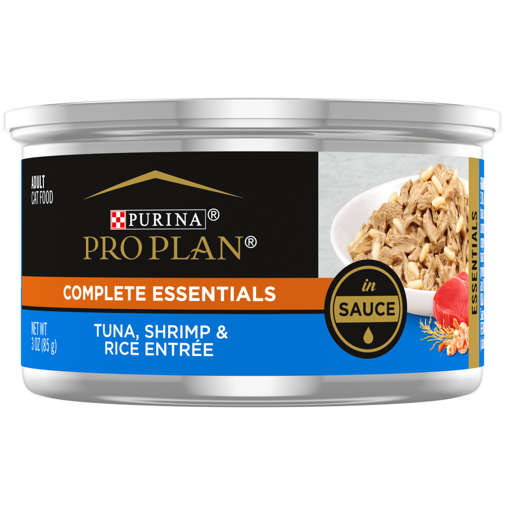 Purina Pro Plan Complete Essentials Adult Canned Cat Food - Tuna, Shrimp & Rice in Sauce - High Protein Wet Cat Food for Indoor & Outdoor Cats - Perfect for Mealtime & Special Treats