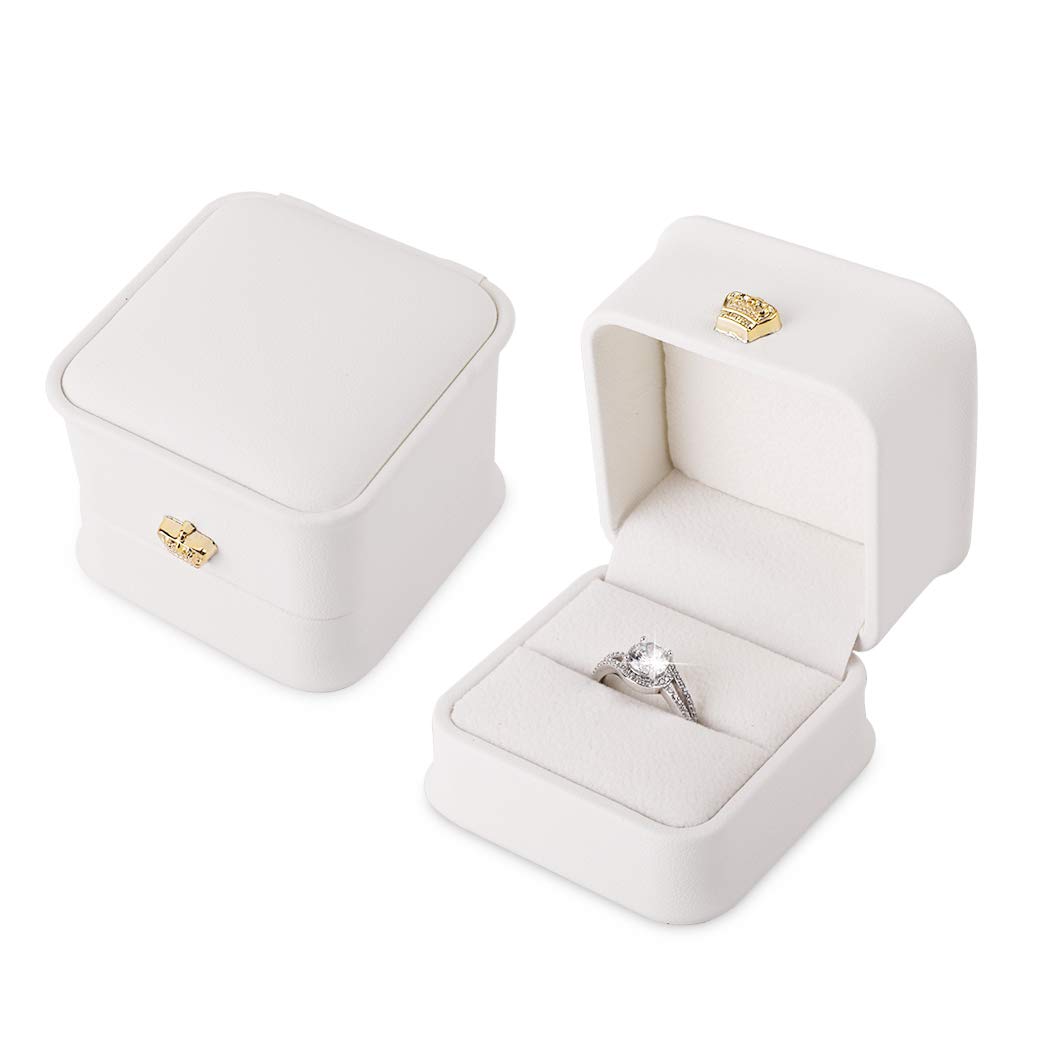 iSuperb 2-Pack White PU Leather Ring Box Set - Elegant Engagement & Wedding Jewelry Display Case for Proposals, Anniversaries - Perfect for Romantic Gift Giving & Jewelry Storage