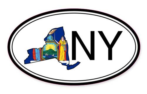 New York State Flag Oval Vinyl Sticker - Waterproof Decal for Car Window, Bumper, Laptop, Notebook - 3 Sizes (3