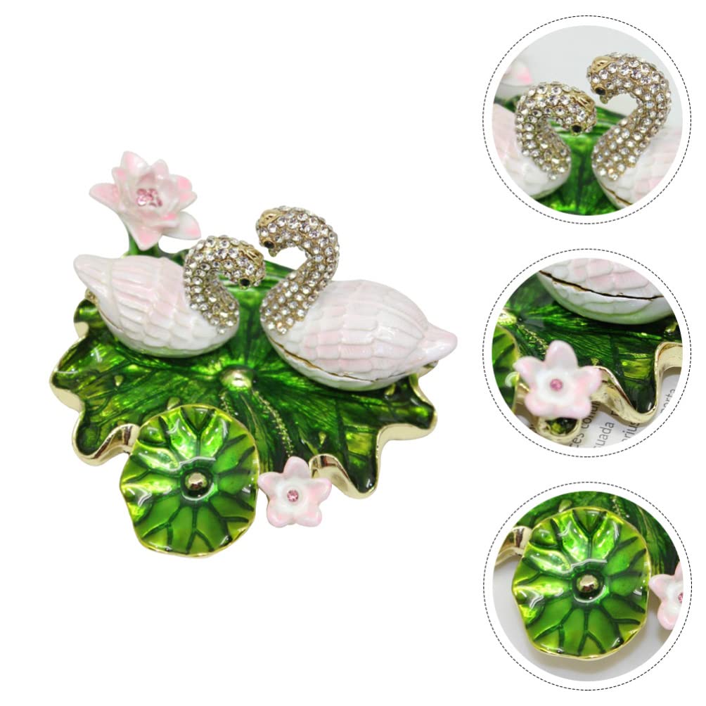 Beavorty Crystal Swan Trinket Box - Hand-Painted Hinged Jewelry Box with Lotus Leaf Dish, Collectible Ring & Earrings Holder for Women, Girls Birthday Gift | Perfect for Home Decor, Dresser Organizer & Gift Giving