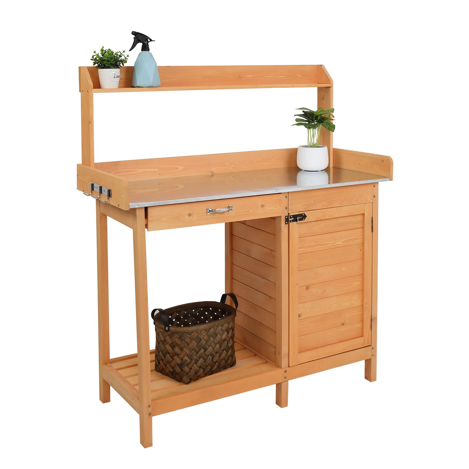 Heavy Duty Wooden Garden Potting Bench with Storage Shelf, Cabinets & Drawer - 44.2 Inch Outdoor Planting Workstation for Gardening Tools & Supplies - Perfect for Backyard Planting, Seed Starting & DIY Garden Projects