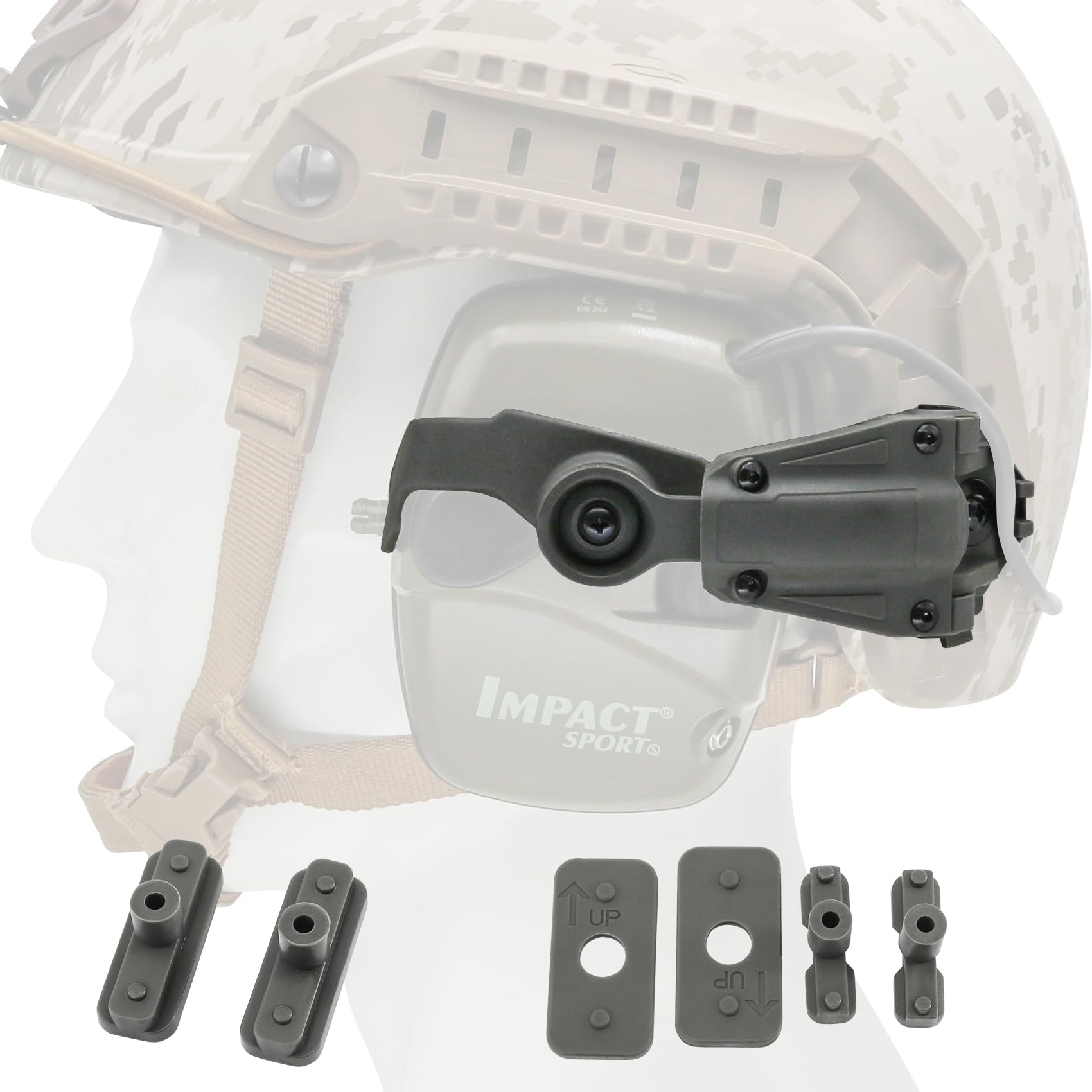 Tactical Helmet ARC Rail Adapter for Howard Leight Impact Sport Earmuffs - Helmet Mount for Shooting Ear Protection - Perfect for Airsoft, Hunting & Range Training