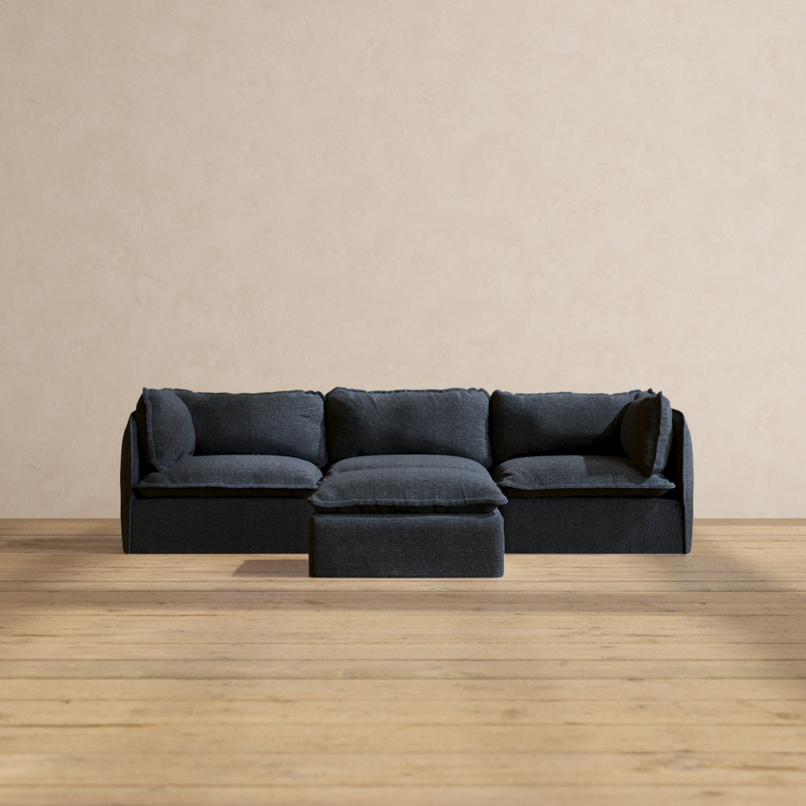 Premium Modular Performance 3-Seater Sofa with Ottoman in Indigo Blue | Modern L-Shaped Sectional Couch for Living Room | Perfect for Small Spaces, Apartments & Family Gatherings