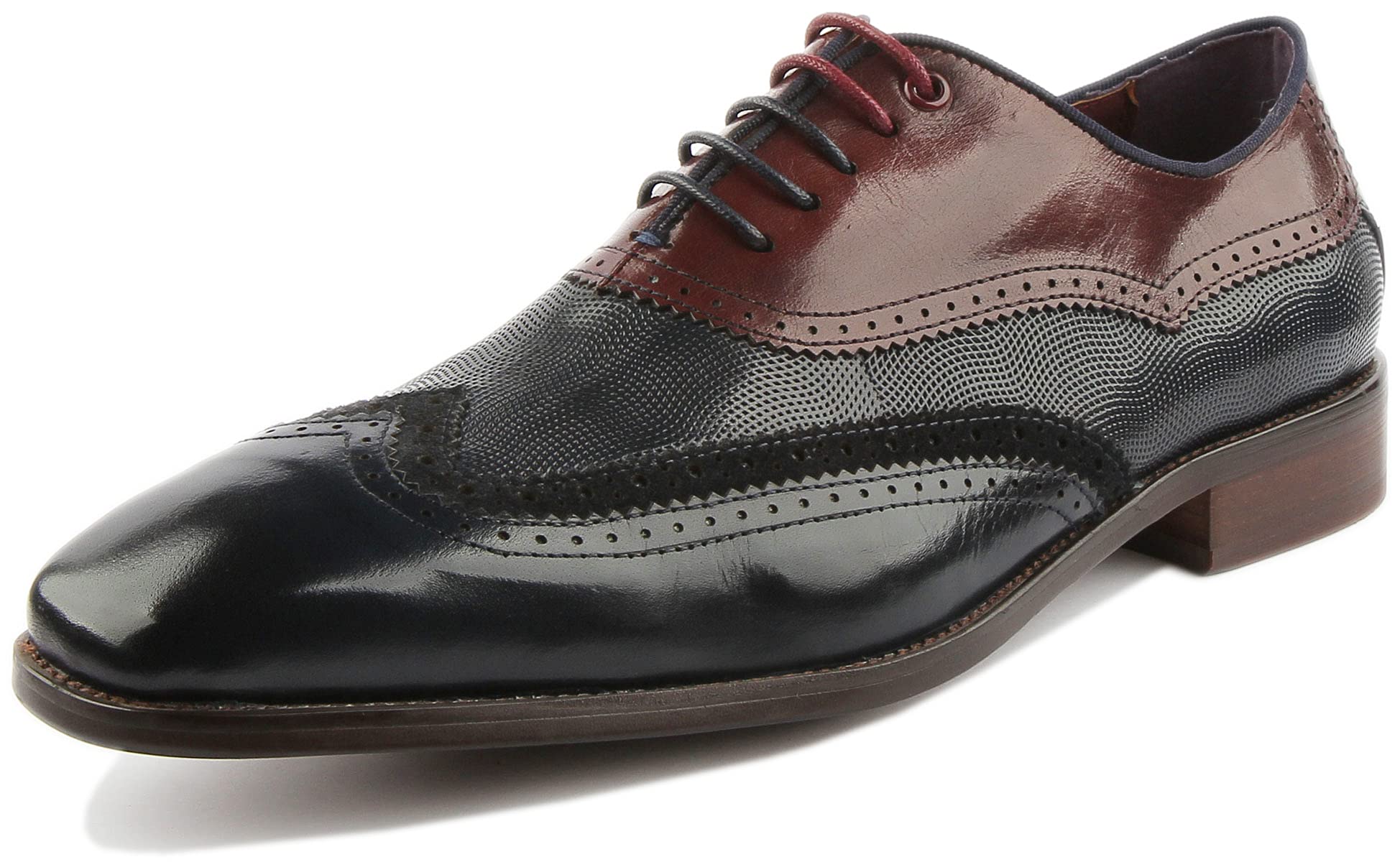 Justin Reess Men's Two-Tone Leather Lace-Up Dress Shoes – Stylish & Comfortable Formal Footwear for Business, Office, and Special Occasions