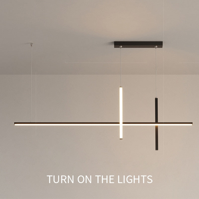 Modern LED Chandelier for Dining Room - Minimalist Strip Designer Ceiling Light Fixture | Perfect for Contemporary Home Decor & Dinner Party Lighting